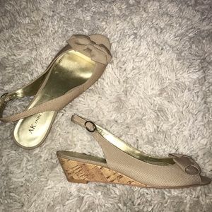 Anne Klein Heels Wedges Tan Straps with Bow